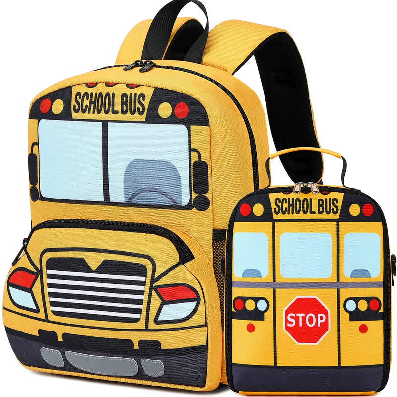 Bluboon Toddler Backpack Boy Girls Preschool School Bus Bookbag Kindergarten 3D Daycare Bags Lunch Box Medium Yellow Red