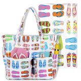 Bluboon Waterproof Beach Tote Pool Bags for Women Ladies Extra Large Gym Tote Carry On Bag With Wet Compartment for Weekender Travel (slipper)