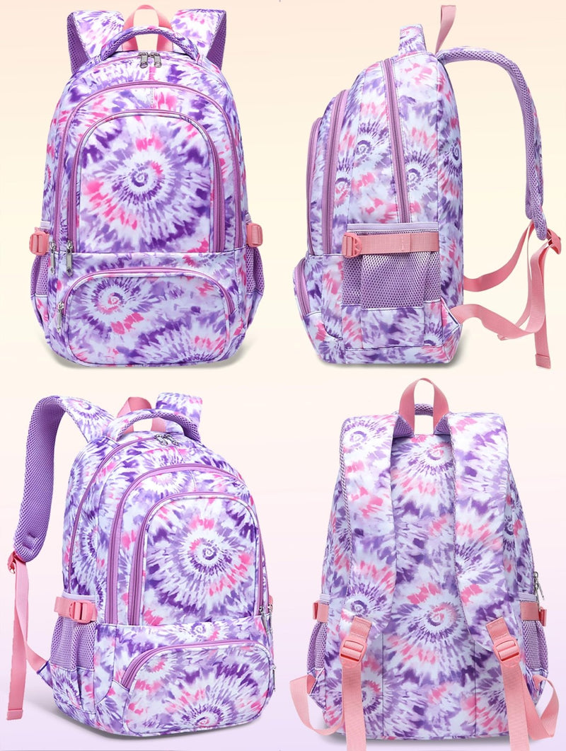 BLUEFAIRY Kids Backpack for Girls Elementary Primary Middle School Bag for Aged 8 - 10 for Teens Childs Bookbag Back to School Bag Mochilas Escolares para Niñas de 7 8 9 10 Tie - dye Purple