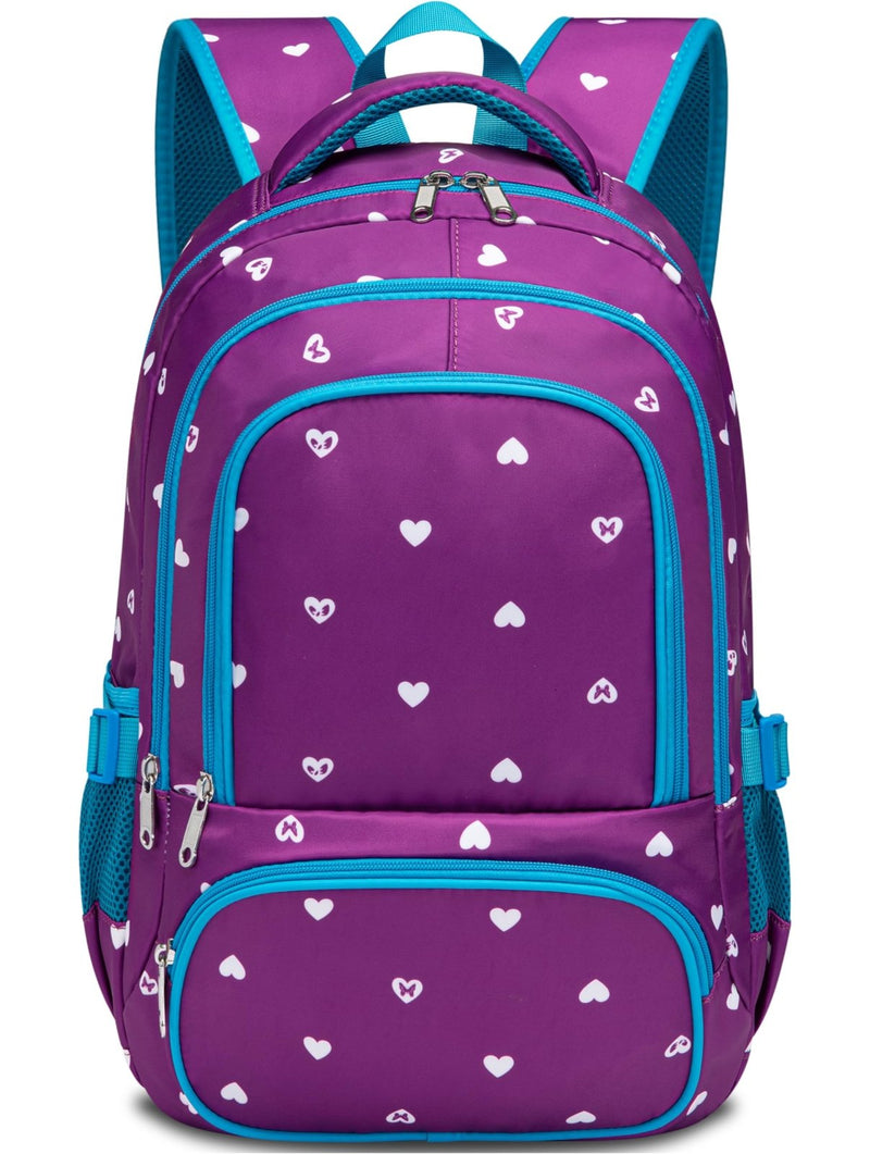 BLUEFAIRY Kids Backpack for Girls Primary Elementary School Bag Bookbag for Childs Book Bag Mochilas Escolares para Niñas de 4 - 6 Back to School Cute Gifts 17" Heart Print/Purple