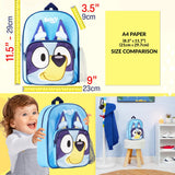 Bluey Mini Backpack for Kids Toddlers, Small Bag 11.5x9 in with Adjustable Straps for Travel Picnic Vacation Gifts for Kids (Blue)