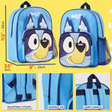 Bluey Mini Backpack for Kids Toddlers, Small Bag 11.5x9 in with Adjustable Straps for Travel Picnic Vacation Gifts for Kids (Blue)