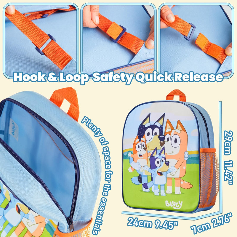 Bluey Mini Backpack for Kids Toddlers, Small Bag 11.5x9 in with Adjustable Straps for Travel Picnic Vacation Gifts for Kids (Multi)