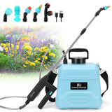 BlumWay Battery Powered Sprayer 2 Gallon, 7.4V Powerful Electric Sprayer with 5 Mist Nozzles,Rechargeable Handle, Retractable Wand, Adjustable Shoulder Strap for Lawn,Garden