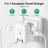 BN - LINK European Travel Plug Adapter, Power Plug Adapter with 4 AC Outlets and 3 USB Ports (1 USB C), Type C Adapter for US to Most of Europe Iceland Spain Italy France Germany