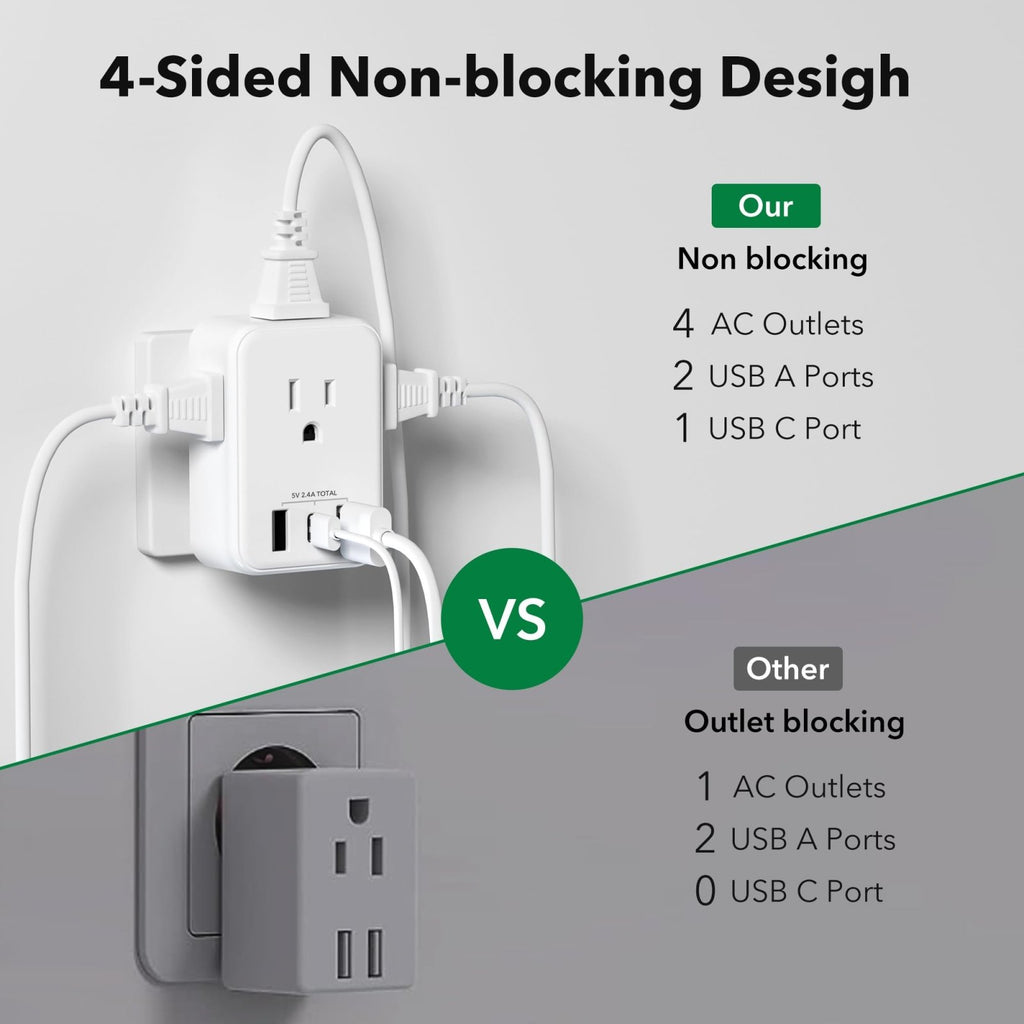 BN - LINK European Travel Plug Adapter, Power Plug Adapter with 4 AC Outlets and 3 USB Ports (1 USB C), Type C Adapter for US to Most of Europe Iceland Spain Italy France Germany