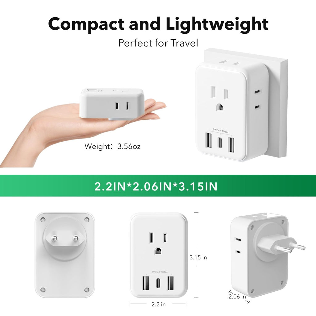 BN - LINK European Travel Plug Adapter, Power Plug Adapter with 4 AC Outlets and 3 USB Ports (1 USB C), Type C Adapter for US to Most of Europe Iceland Spain Italy France Germany
