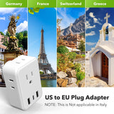 BN - LINK European Travel Plug Adapter, Power Plug Adapter with 4 AC Outlets and 3 USB Ports (1 USB C), Type C Adapter for US to Most of Europe Iceland Spain Italy France Germany