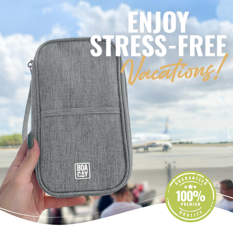 BOACAY Travel Document Organizer with RFID, Family Passport Holder, Wallet for Women & Men, Portable & Waterproof Case for Cards, Boarding Pass, Money