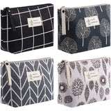 Boao 4 Pieces Canvas Makeup Bags Set Small Cosmetic Pouches for Purse with Zipper Multi Functional Toiletry Travel Case Organizer for Women Gift, 4 Styles(Small,Arrow, Plaid, Tree, Leave)