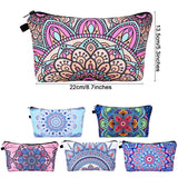 Boao 8 Pieces Cosmetic Bag Makeup Bag Waterproof Travel Toiletry Pouch Bag with Mandala Flowers Design, 8 Styles (Round Mandala Flowers)