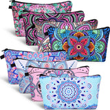 Boao 8 Pieces Cosmetic Bag Makeup Bag Waterproof Travel Toiletry Pouch Bag with Mandala Flowers Design, 8 Styles (Round Mandala Flowers)