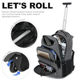 Boavan Rolling Backpack,17 inch Water Resistant Wheeled Backpack,Carry on Luggage Business Bag, Overnight College Computer bag Trolley Suitcase for Men Women Adults to Travel，Grey