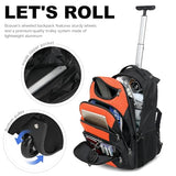 Boavan Rolling Backpack,17 inch Water Resistant Wheeled Backpack,Carry on Luggage Business Bag, Overnight College Computer bag Trolley Suitcase for Men Women Adults to Travel，Black&Orange