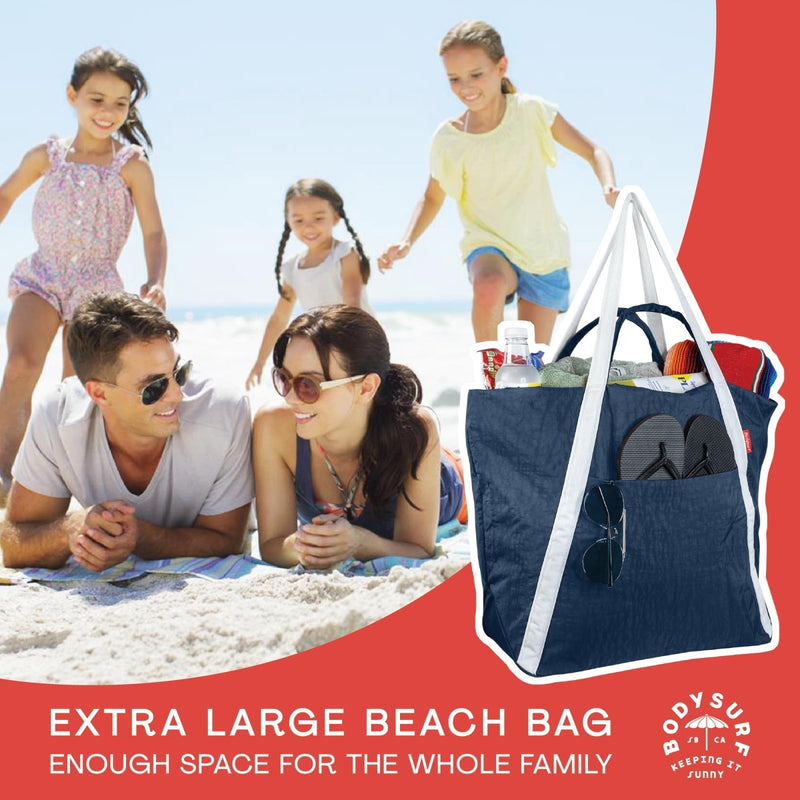 Bodysurf Beach Bags Waterproof Sandproof, Foldable & Packable Tote with Zipper for Travel, Vacation, Cruise, Boat, Swim - Oversized, Durable Ripstop Nylon Material for Family Use - XL, 17 x 25 x 10 in