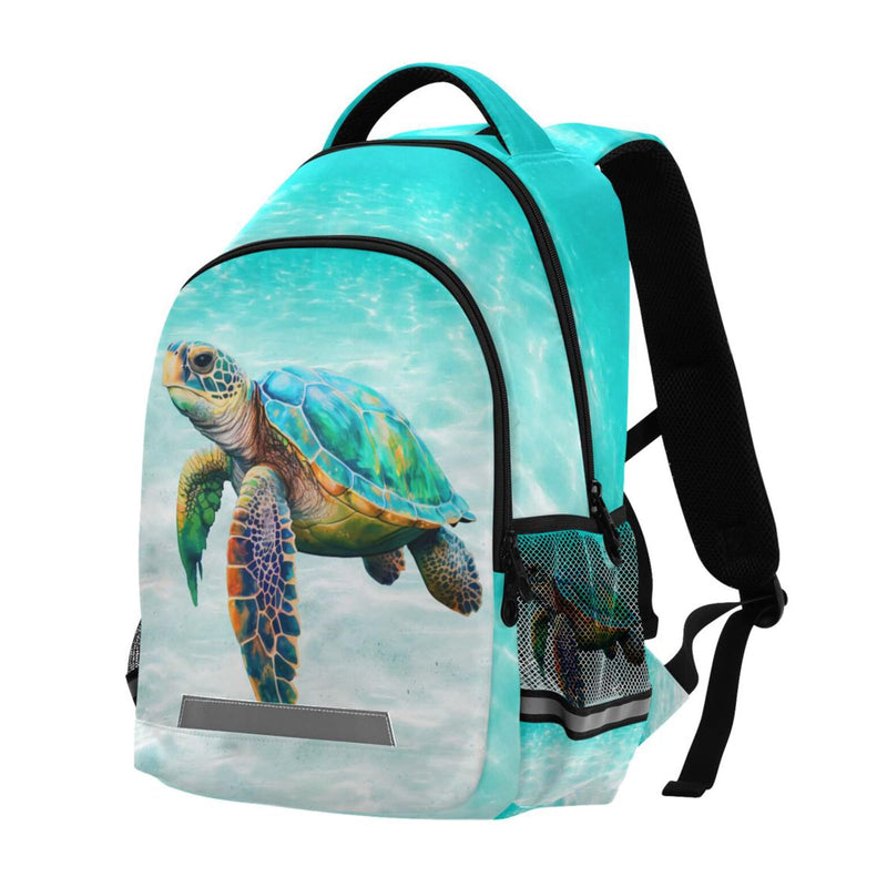 BOENLE Sea Turtle Teal Backpack for Boys Girls Elementary School Bag Kids Bookbag Travel Rucksack