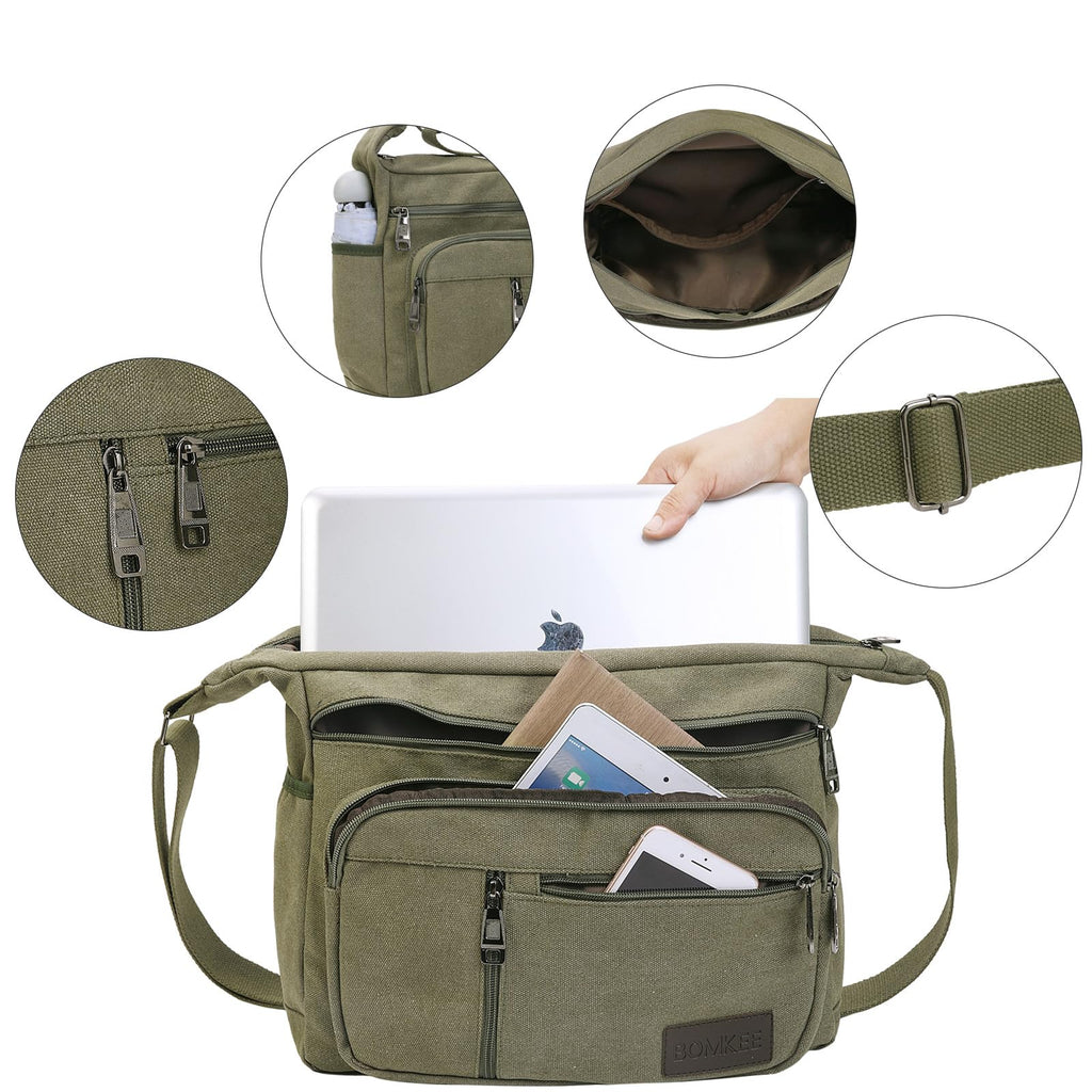 BOMKEE Canvas Messenger Bag, Satchel Bag Vintage Canvas Shoulder Bags Crossbody Laptop Side Bag for Work and Travel