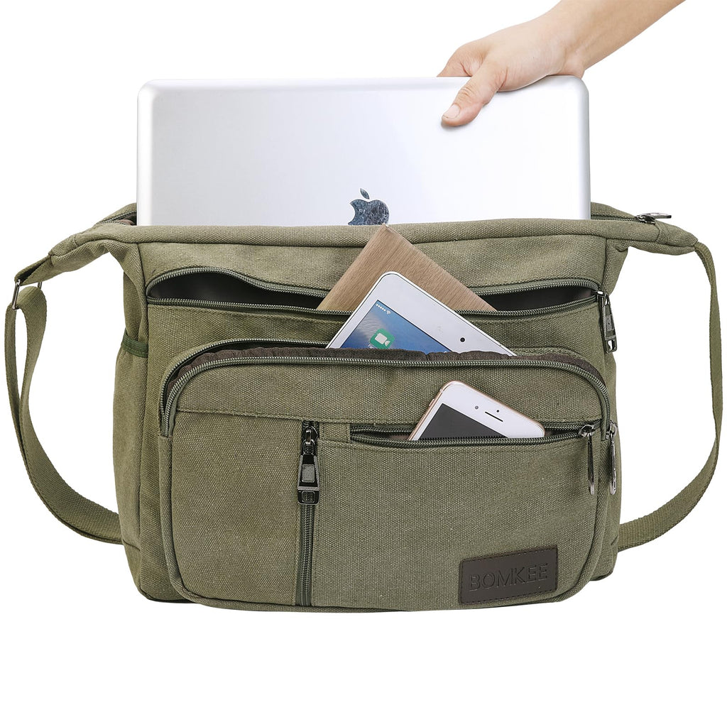 BOMKEE Canvas Messenger Bag, Satchel Bag Vintage Canvas Shoulder Bags Crossbody Laptop Side Bag for Work and Travel