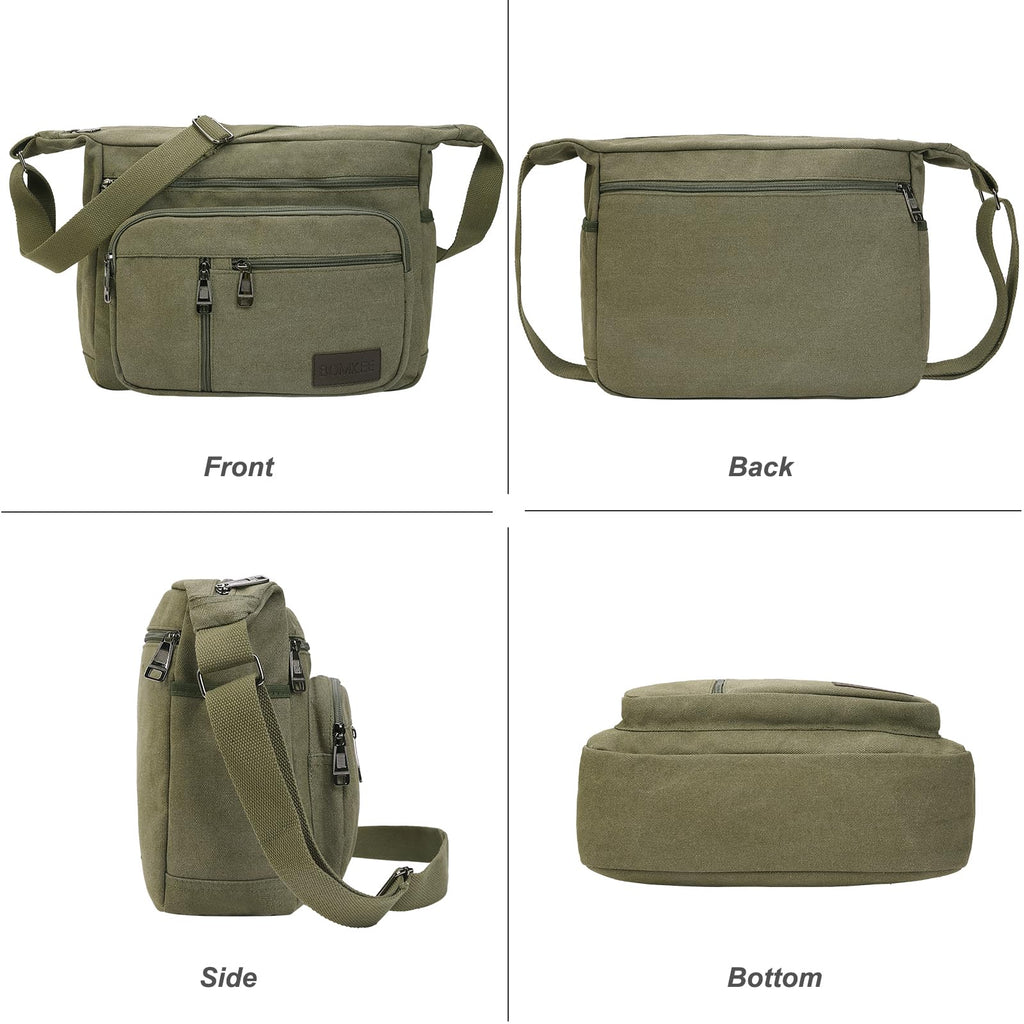 BOMKEE Canvas Messenger Bag, Satchel Bag Vintage Canvas Shoulder Bags Crossbody Laptop Side Bag for Work and Travel
