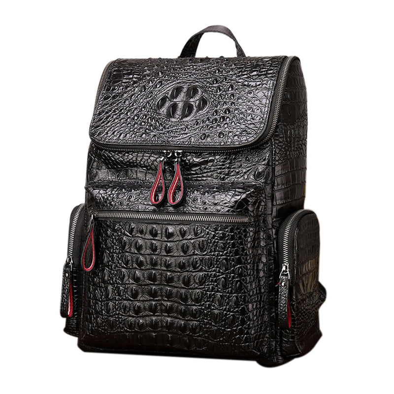 boshiho Real Leather Laptop Backpack Fashion Travel Bag Daypack for Men, Crocodile Pattern (L)