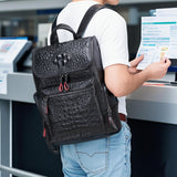 boshiho Real Leather Laptop Backpack Fashion Travel Bag Daypack for Men, Crocodile Pattern (S)