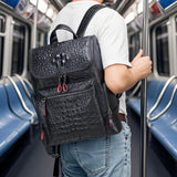 boshiho Real Leather Laptop Backpack Fashion Travel Bag Daypack for Men, Crocodile Pattern (S)