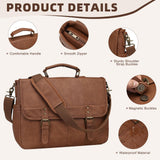 Bosidu Leather Messenger Bag for Men, 15.6 Inch Laptop Briefcase Large Computer Satchel Shoulder Bag for Work/Business/Travel