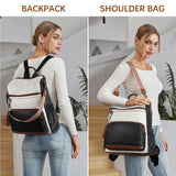 BOSTANTEN Leather Laptop Backpack for Women Designer Travel Backpack with Laptop Compartment Ladies Computer Shoulder Bags Black＆Beige＆Brown