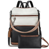 BOSTANTEN Leather Laptop Backpack for Women Designer Travel Backpack with Laptop Compartment Ladies Computer Shoulder Bags Black＆Beige＆Brown