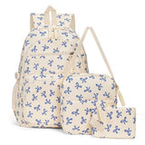 Bow Backpack for Women Kawaii Coquette Nylon Backpack 3Pcs Set Cute College Laptop Rucksack Fashion Travel Daypack (White Blue) | Backpacks4Less
