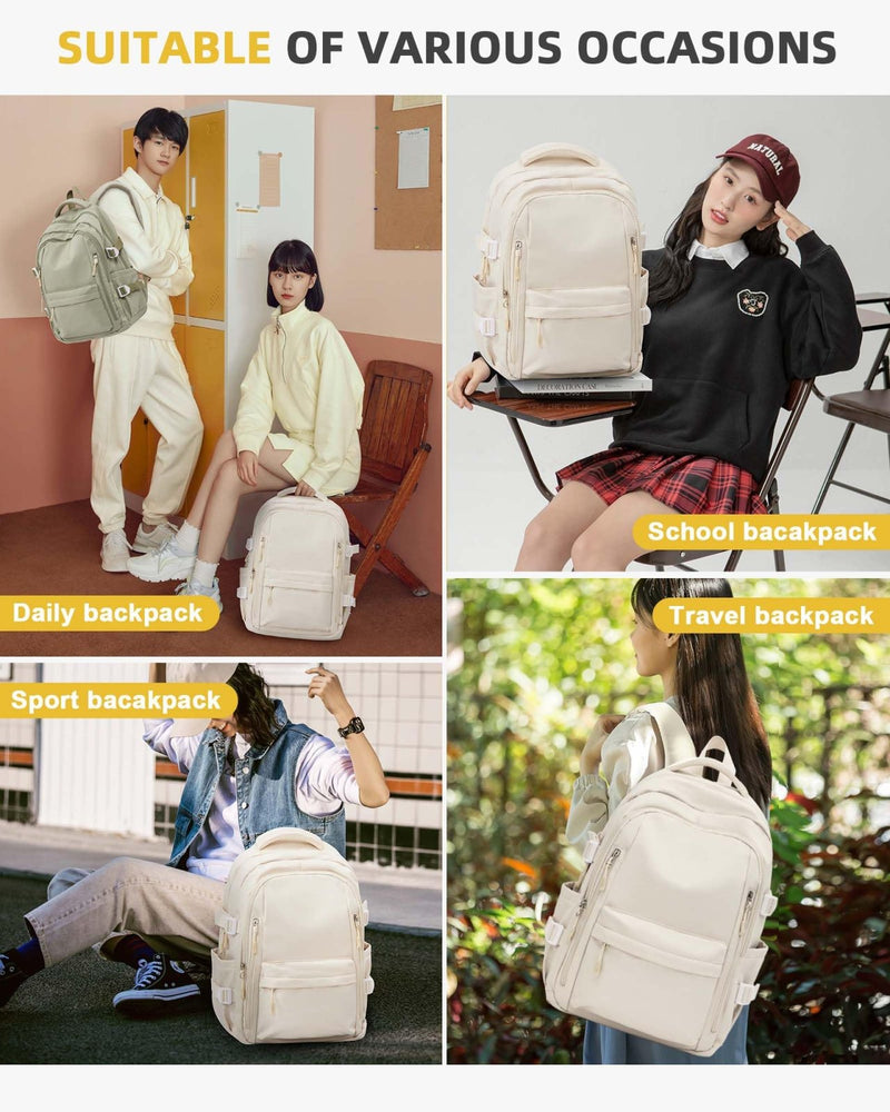BOXSAM Lightweight Backpack for Women, Large Laptop Travel Backpack Casual Daypack College Bag Rucksack for Men. Beige