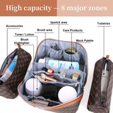 BOYATU Travel Makeup Bag Cosmetic Bags for Women: 3 Pcs Set Large Portable Make up Bag with Handle - Vegan Leather Toiletry Bags with Compartments - Makeup Organizer for Travel Essentials(A - 1 - Coffee)