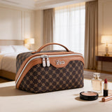 BOYATU Travel Makeup Bag Cosmetic Bags for Women: 3 Pcs Set Large Portable Make up Bag with Handle - Vegan Leather Toiletry Bags with Compartments - Makeup Organizer for Travel Essentials(A - 1 - Coffee)