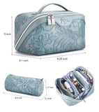 BOYATU Travel Makeup Bags Cosmetic Organizer Bag: 3 Pcs Set Large Capacity Floral Make up Bag with Compartments - Waterproof Leather Toiletry Bags with Handle for Women (01 - Light Blue)