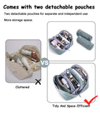 BOYATU Travel Makeup Bags Cosmetic Organizer Bag: 3 Pcs Set Large Capacity Floral Make up Bag with Compartments - Waterproof Leather Toiletry Bags with Handle for Women (01 - Light Blue)