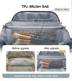 BOYATU Travel Makeup Bags Cosmetic Organizer Bag: 3 Pcs Set Large Capacity Floral Make up Bag with Compartments - Waterproof Leather Toiletry Bags with Handle for Women (01 - Light Blue)