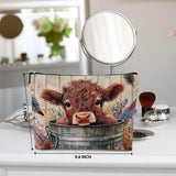 BQXH Cow Gifts Floral Makeup Bag, Western Ranch Themed Cosmetic Bags Zipper Pouch Travel Toiletry Bag, Country Gift for Cow Lovers Women Girls Friends Storage Accessories Halloween Christmas Gifts - 1