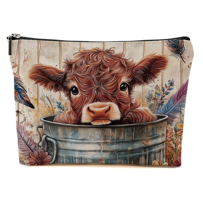 BQXH Cow Gifts Floral Makeup Bag, Western Ranch Themed Cosmetic Bags Zipper Pouch Travel Toiletry Bag, Country Gift for Cow Lovers Women Girls Friends Storage Accessories Halloween Christmas Gifts - 1