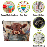 BQXH Cow Gifts Floral Makeup Bag, Western Ranch Themed Cosmetic Bags Zipper Pouch Travel Toiletry Bag, Country Gift for Cow Lovers Women Girls Friends Storage Accessories Halloween Christmas Gifts - 1