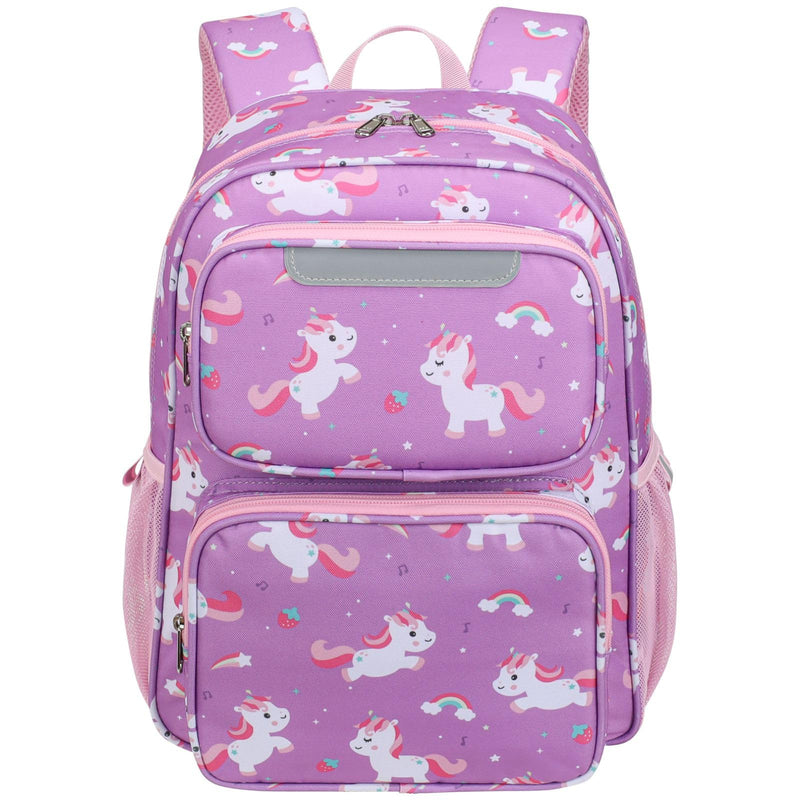 BrainyBees Kids Backpack for Girls Kindergarten - 15 Inch Lightweight School Bookbag fits Folder, Unirorn Backpack for Kids 4 - 7 with Chest Strap & Insulated Pocket, Pink