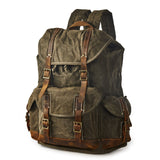BRASS TACKS Leathercraft Heavy Duty Waxed Canvas Vintage Backpack for Men Women Trim Casual 15.6