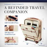 Bric's Bellagio 3.0 Spinner Trunk - Luxury Hardshell Carry On Luggage with Large Wheels, Telescopic Handle, Leather Detailing - Expandable Rolling Suitcase - 21" With Pocket, Cream
