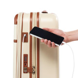 Bric's Bellagio 3.0 Spinner Trunk - Luxury Hardshell Carry On Luggage with Large Wheels, Telescopic Handle, Leather Detailing - Expandable Rolling Suitcase - 21" With Pocket, Cream