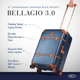 Bric's Bellagio 3.0 Spinner Trunk - Luxury Hardshell Carry On Luggage with Large Wheels,Telescopic Handle, Leather Detailing - Expandable Rolling Suitcase - 21", Blue
