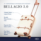 Bric's Bellagio 3.0 Spinner Trunk - Luxury Hardshell Carry On Luggage with Large Wheels,Telescopic Handle, Leather Detailing - Expandable Rolling Suitcase - 21", Cream