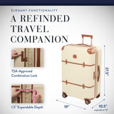 Bric's Bellagio 3.0 Spinner Trunk - Luxury Hardshell Check In Luggage with Large Wheels, Telescopic Handle, Leather Detailing - Expandable Rolling Suitcase - 27", Cream