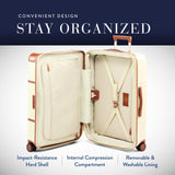 Bric's Bellagio 3.0 Spinner Trunk - Luxury Hardshell Check In Luggage with Large Wheels, Telescopic Handle, Leather Detailing - Expandable Rolling Suitcase - 27", Cream