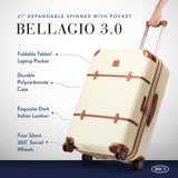 Bric's Bellagio 3.0 Spinner Trunk - Luxury Hardshell Check In Luggage with Large Wheels, Telescopic Handle, Leather Detailing - Expandable Rolling Suitcase - 27", Cream