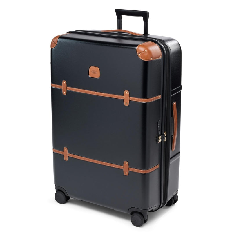 Bric's Bellagio 3.0 Spinner Trunk - Luxury Hardshell Check In Luggage with Large Wheels, Telescopic Handle, Leather Detailing - Expandable Rolling Suitcase - 30", Black