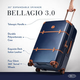Bric's Bellagio 3.0 Spinner Trunk - Luxury Hardshell Check In Luggage with Large Wheels, Telescopic Handle, Leather Detailing - Expandable Rolling Suitcase - 30", Blue